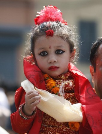 Matina Shakya is taken to her temple after being appointed as the new living Goddess or Kumari in Kathmandu